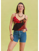 Patterned V-Neck Thin Straps Red Summer Blouse 4437